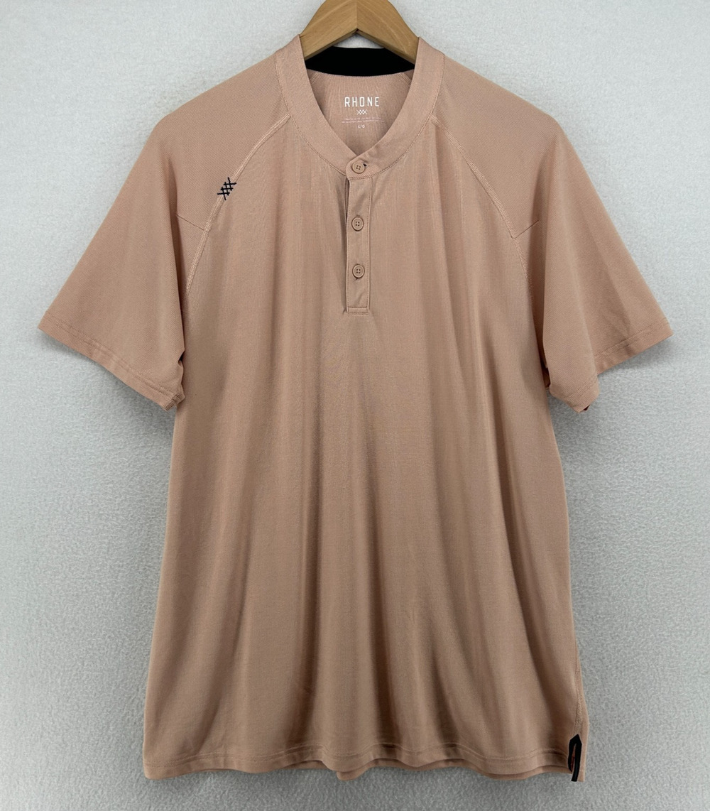 RHONE Shirt Mens L Rhone Delta Pique Henley Performance Stretch Jersey Pink